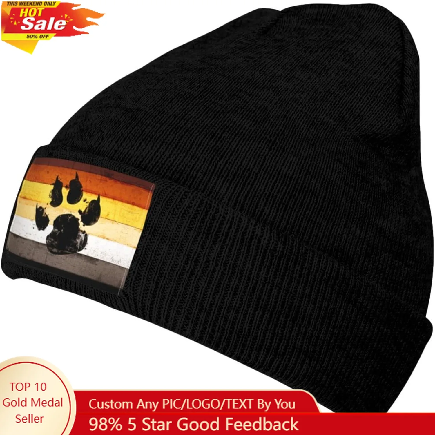 Gay Flag Bear paw LGBT Knit Beanie Winter Hats for Men and Women Knitted Cuffed Skull Cap Acrylic Daily Beanie Hat