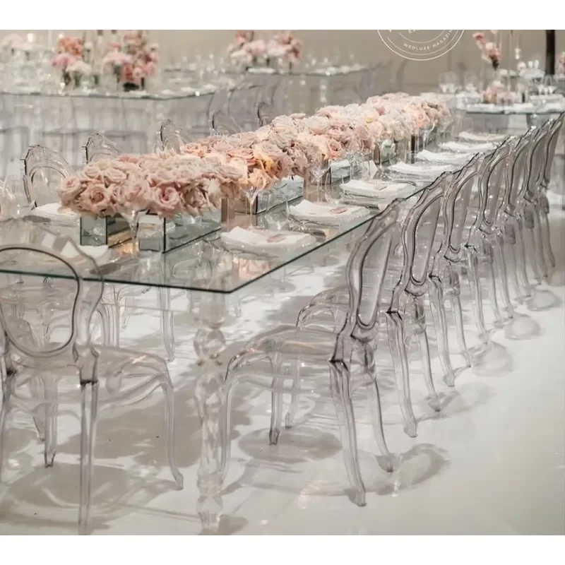 Transparency Rectangular Wedding Acrylic Banquet clear Dining Table with Leg for Wedding