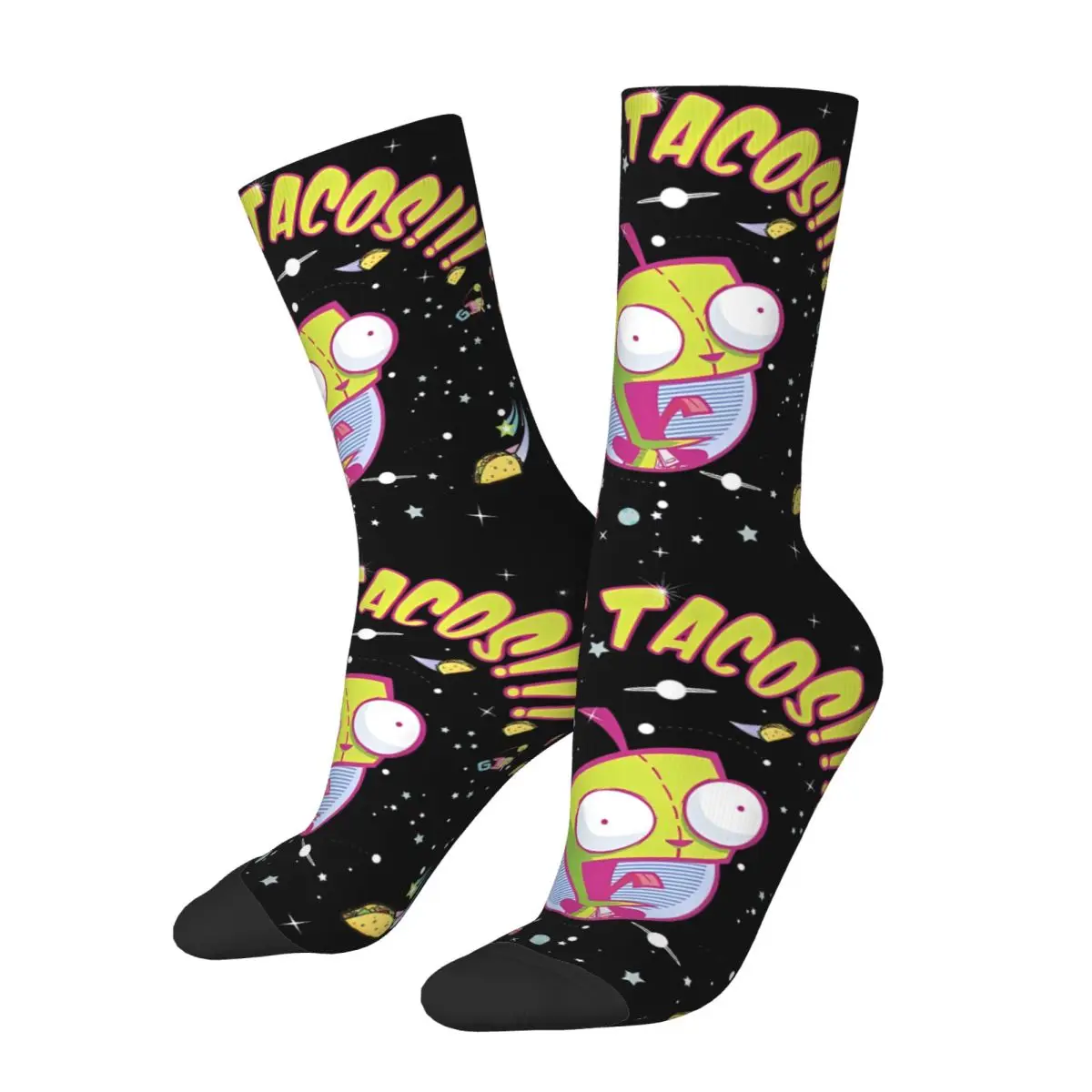 Retro Invader Zim GIR Wants Tacos Football Socks Polyester Middle Tube Socks for Women Men Breathable