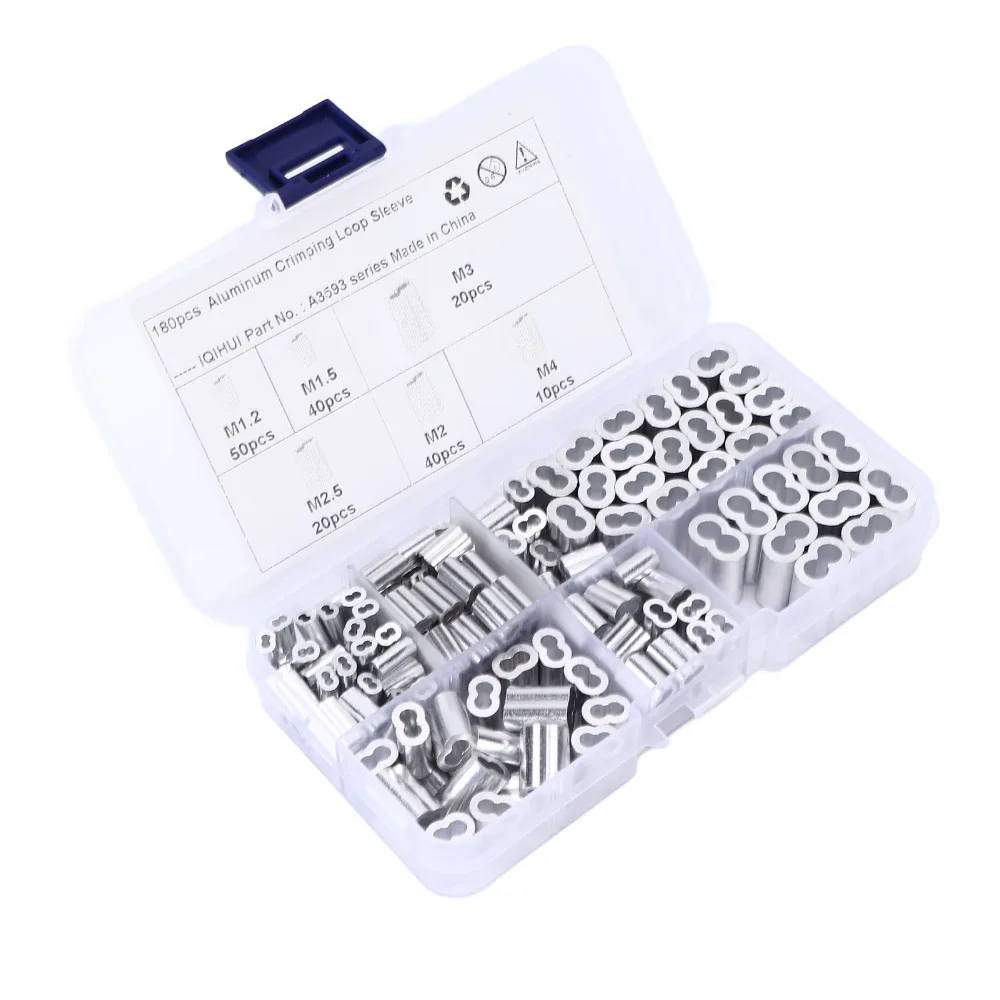 

180pcs Universal Fit Aluminum Crimping Loop Sleeve Kit 6‑Size Double Barrel Ferrule Line End Ferrule Rigging Work