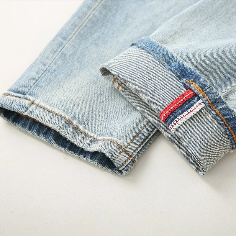 Italian Style Fashion Men Jeans High Quality Retro Light Blue Elastic Slim Fit Ripped Jeans Men Vintage Designer Denim Pants