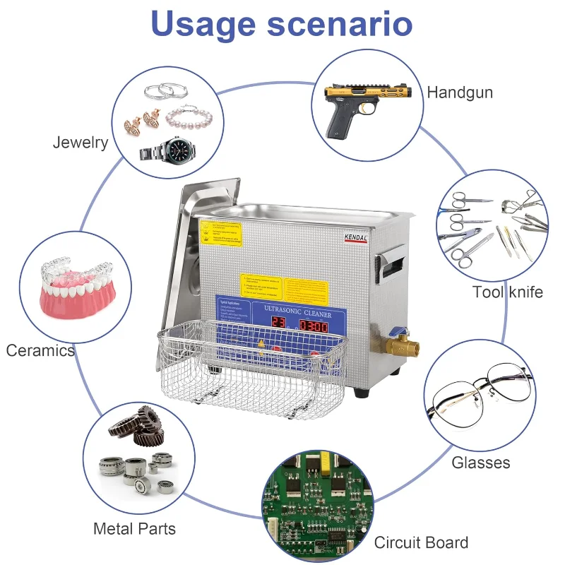 Pulitore ad ultrasuoni Kendal di grado commerciale 180 watt 6L 40 kHz con timer digitale e macchina per la pulizia del riscaldatore, per strumenti per orologi