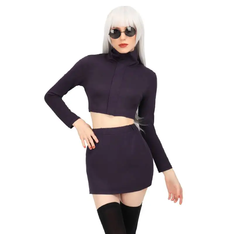 

WENAM Satoru Bodycon Crop Top and Skirt Cosplay Costume with Glasses Set for Women New Purple Satoru Costume Female Version