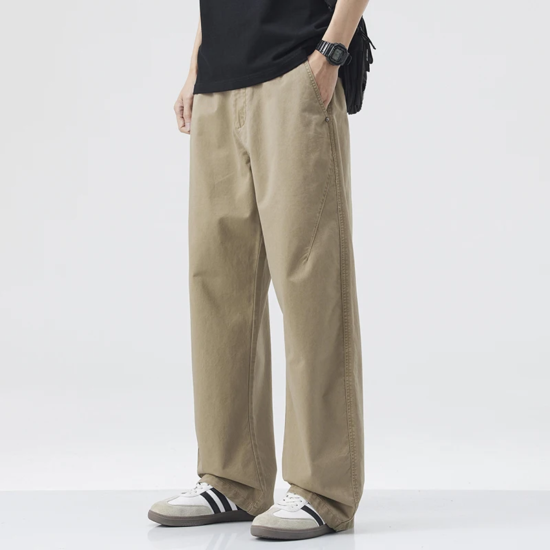 

Men's Casual Loose Fit Pure Cotton Summer Thin Straight Leg Pants Comfortable Breathable Long Trousers Workwear Trendy Brand