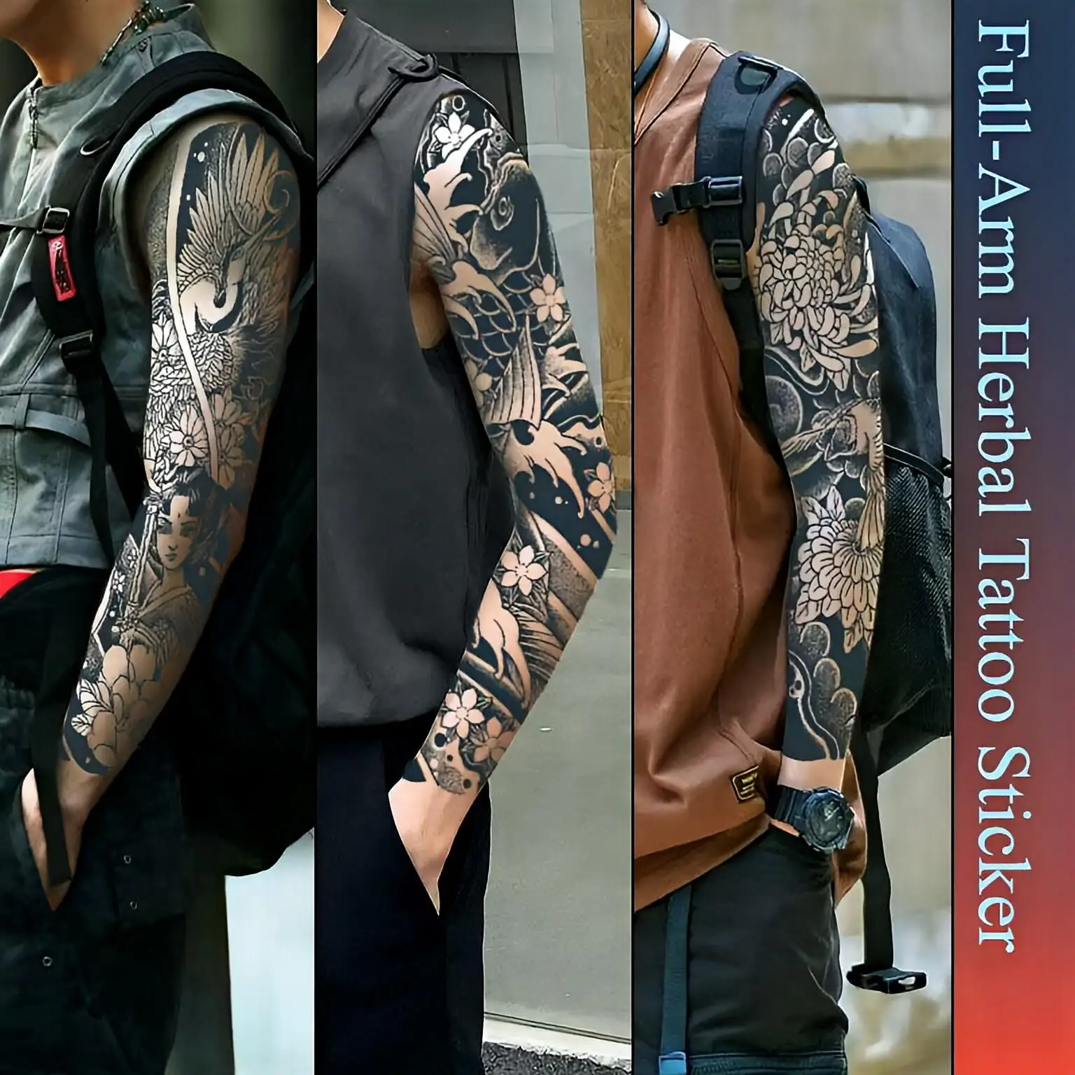 

Full Arm sleeve Tattoo Stickers Waterproof Long-Lasting 15 Days Temporary Tattoo for men Realistic Semi-Permanent Fake Tattoo