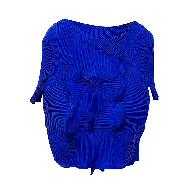 Pleated Ruffle Top 2023 Autumn New Pullover Loose Large Size Diamond Pleated T-shirt Slimming Elegant Women's Clothing Tops