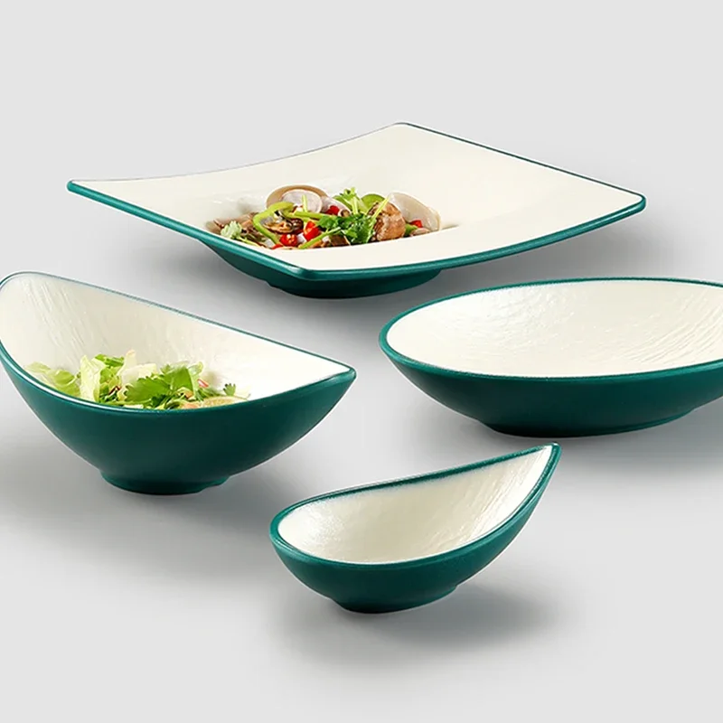 Melamine bowl imitation porcelain oblique mouth salad boat-shaped hotel restaurant special-shaped cold dish snack commercial