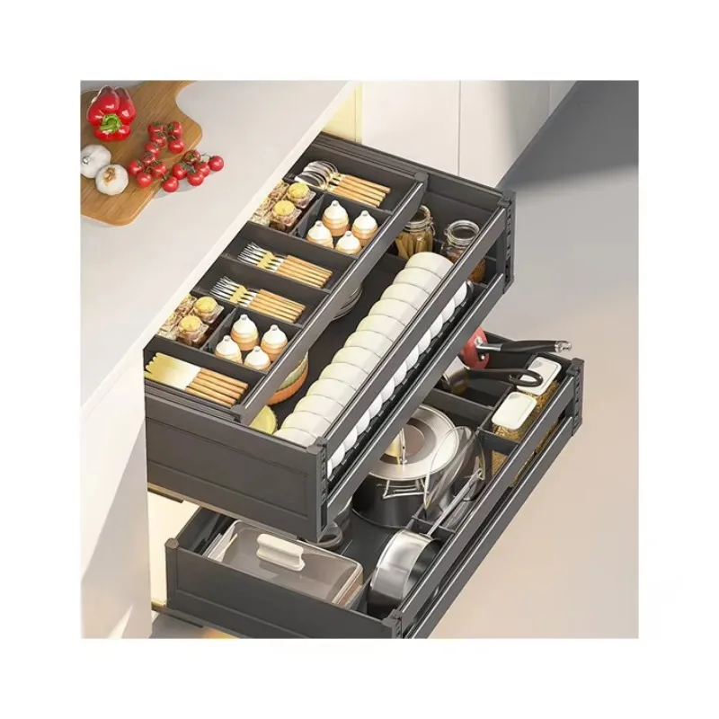 

Hot-selling Storage Drawer Basket 2-layer Kitchen Cabinet Pull-out Basket Multifunctional Tableware Storage Basket