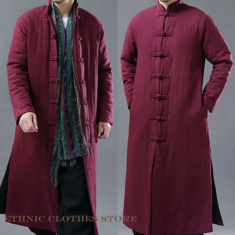 

Китайский традиционный костюм, длинный халат, мужской костюм Тан, осень-зима, ретро, китайский стиль, куртка на хлопковой подкладке, платье ханьфу