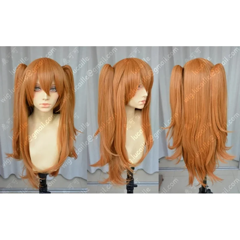 ABC123Anime EVA Asuka Langley Soryu برتقالي طويل مع 2 مشبك ذيل حصان شعر مستعار مقاوم للحرارة + عرافة؛ 3,f'6,h.7;j