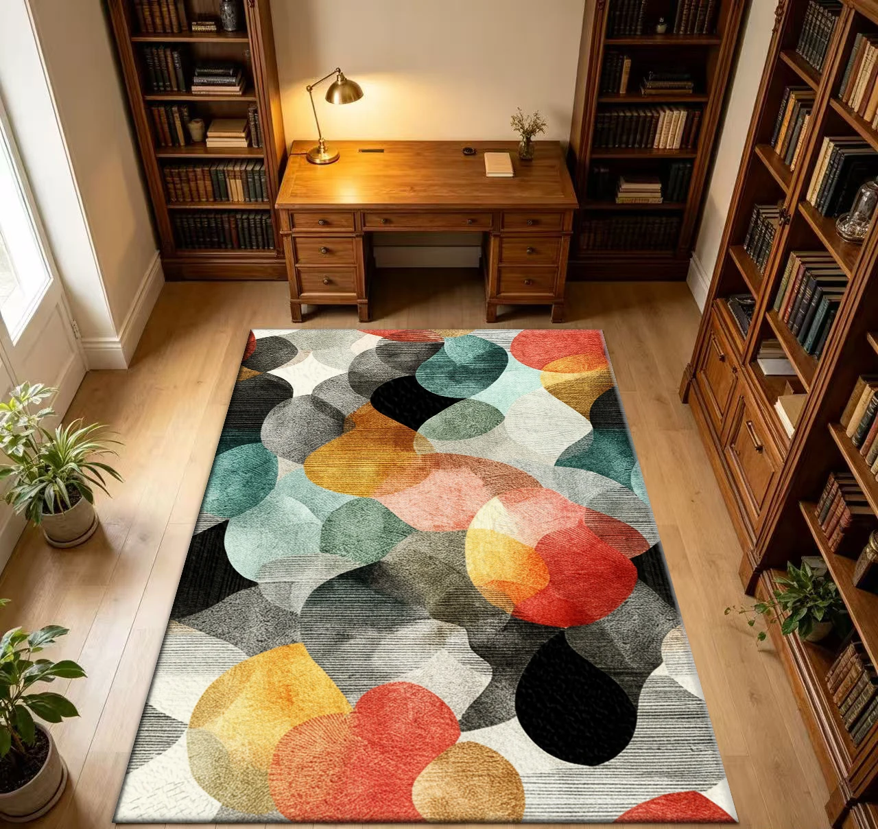 Colorful Abstract Round Shape Art Area Rug Carpet Flooring Modern Creative Floor Mat for Living Room Bedroom Home