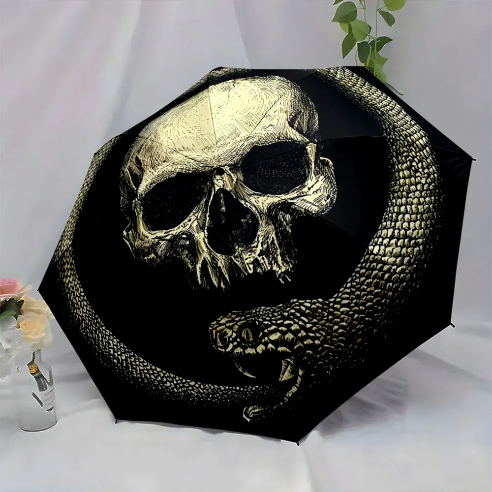 1PC Skeleton and snake illustration folding umbrella design Print 8 Iron Ribs Folding Umbrella Auto-Open Fashion Sunshade