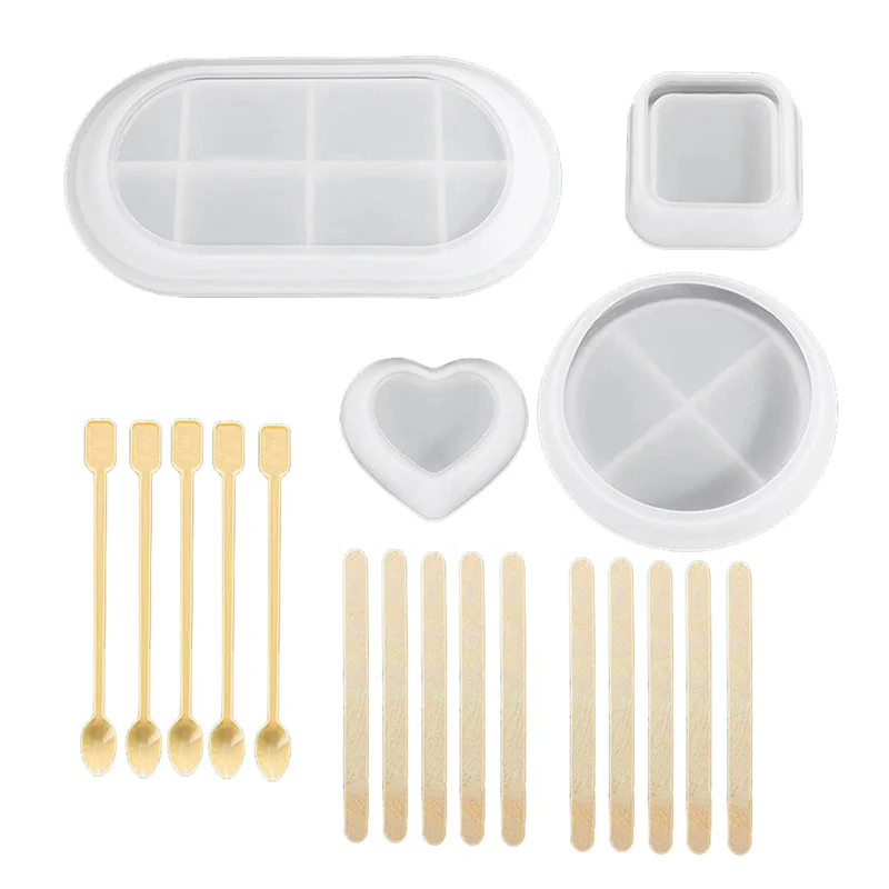 AB47-Tray Silicone Mold DIY Crystal Square Round Hexagon Coaster Silicone Mold Plate Storage Holder Epoxy Resin Mold Home