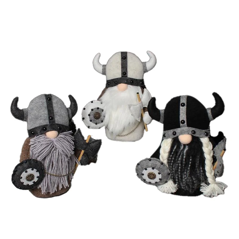 

YSUN-3PCS Halloween Viking Warrior Gnome Fall Farmhouse Gnome Plush Decor Indoor Cute Scandinavian Style Gnomes
