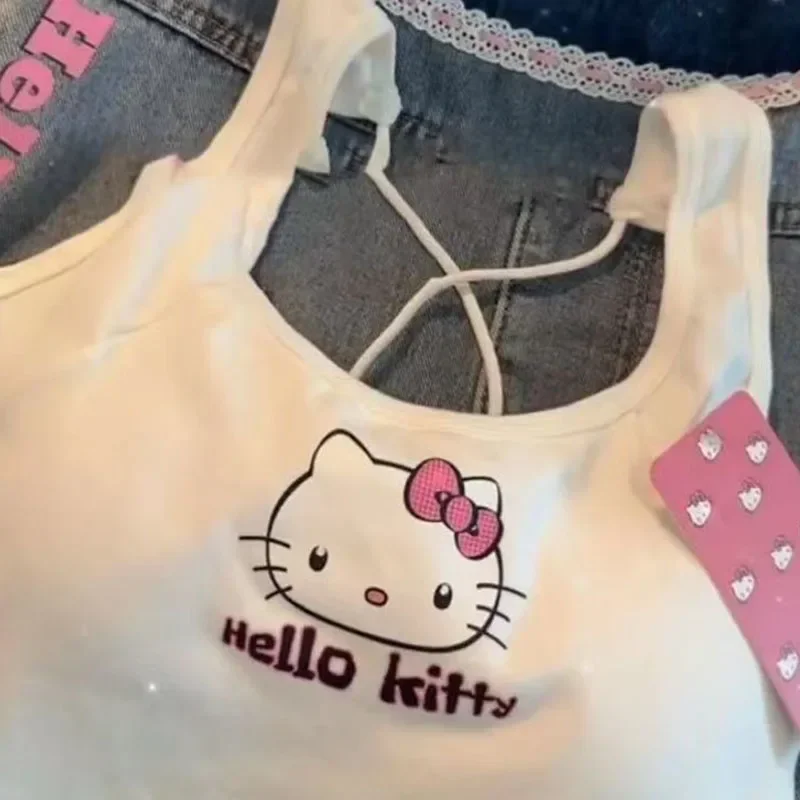 Sanrio Anime Hello Kitty Vest Y2k Top Original Versatile Cotton Comfortable Soft Slim Fit Short Upper Garment Cute Girl Gift Toy