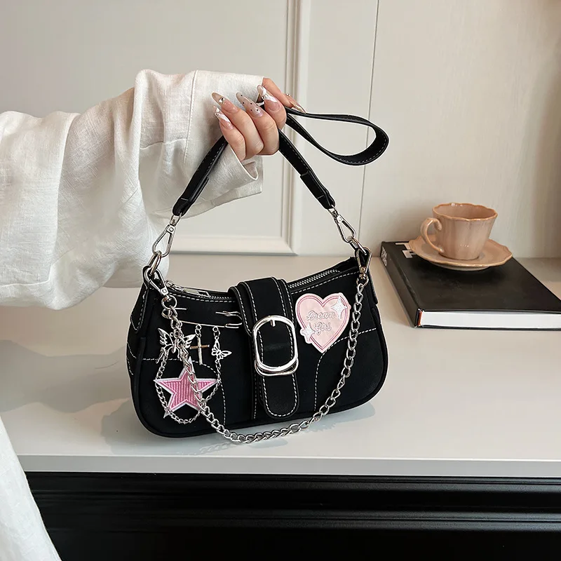 WBS 2024 New Arrival Black Bag High Quality French Stylish Chain Bags for Women Luxury Brand Designer Shoulder Messenger Bag