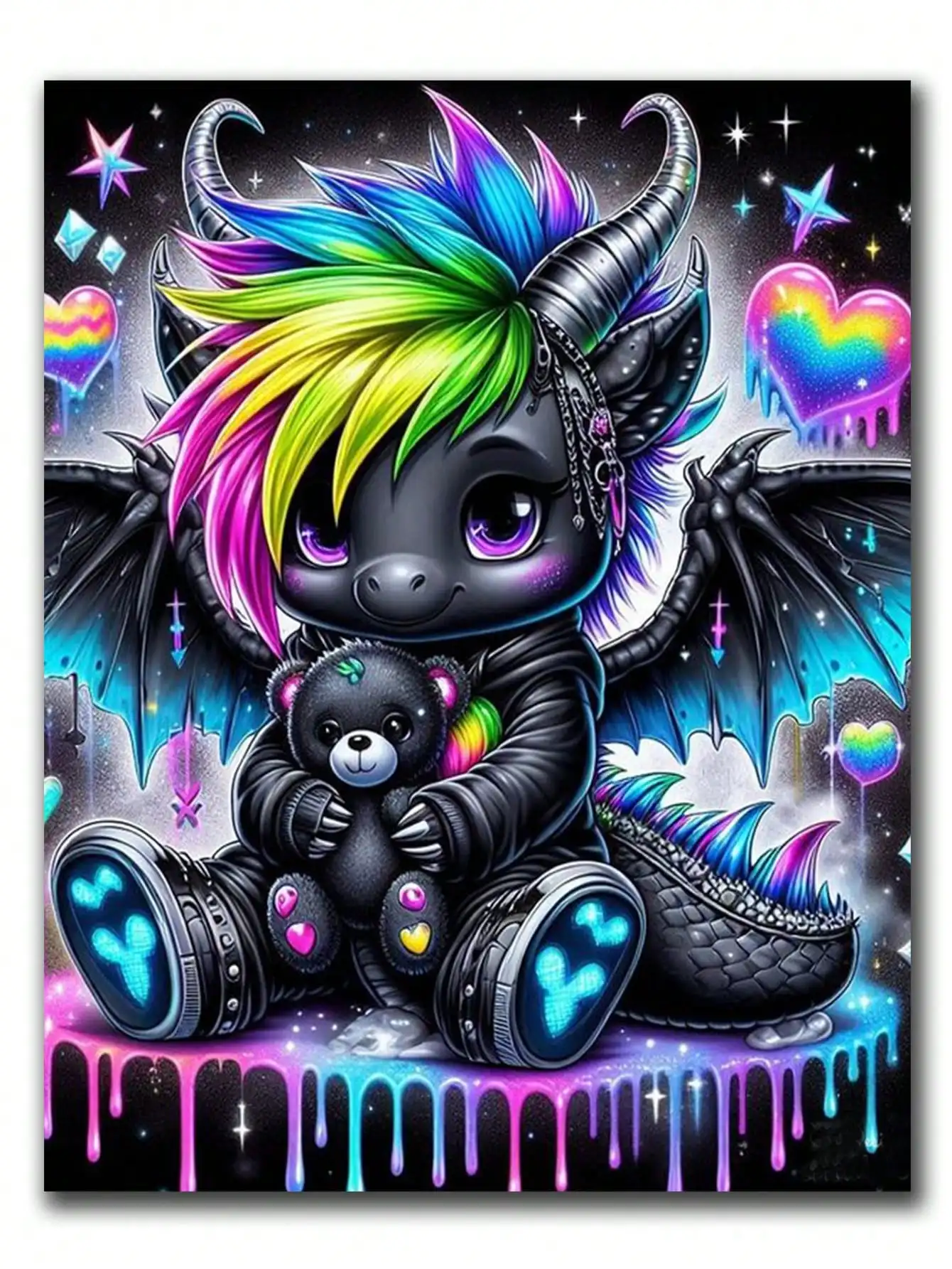 Peinture au diamant Anime : Adorable Petit Dragon Noir, Mosaïque de Diamants, Art Fait Main, Cadeau Créatif Exquis, Décoration Intérieure