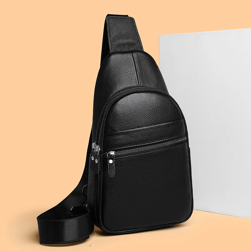 

Men Bag Handbag 100% Cowhide Leather Shoulder Bags Fashion Messenger Bag Crossbody Bags Chest Bag for Men Black Luxury Bag