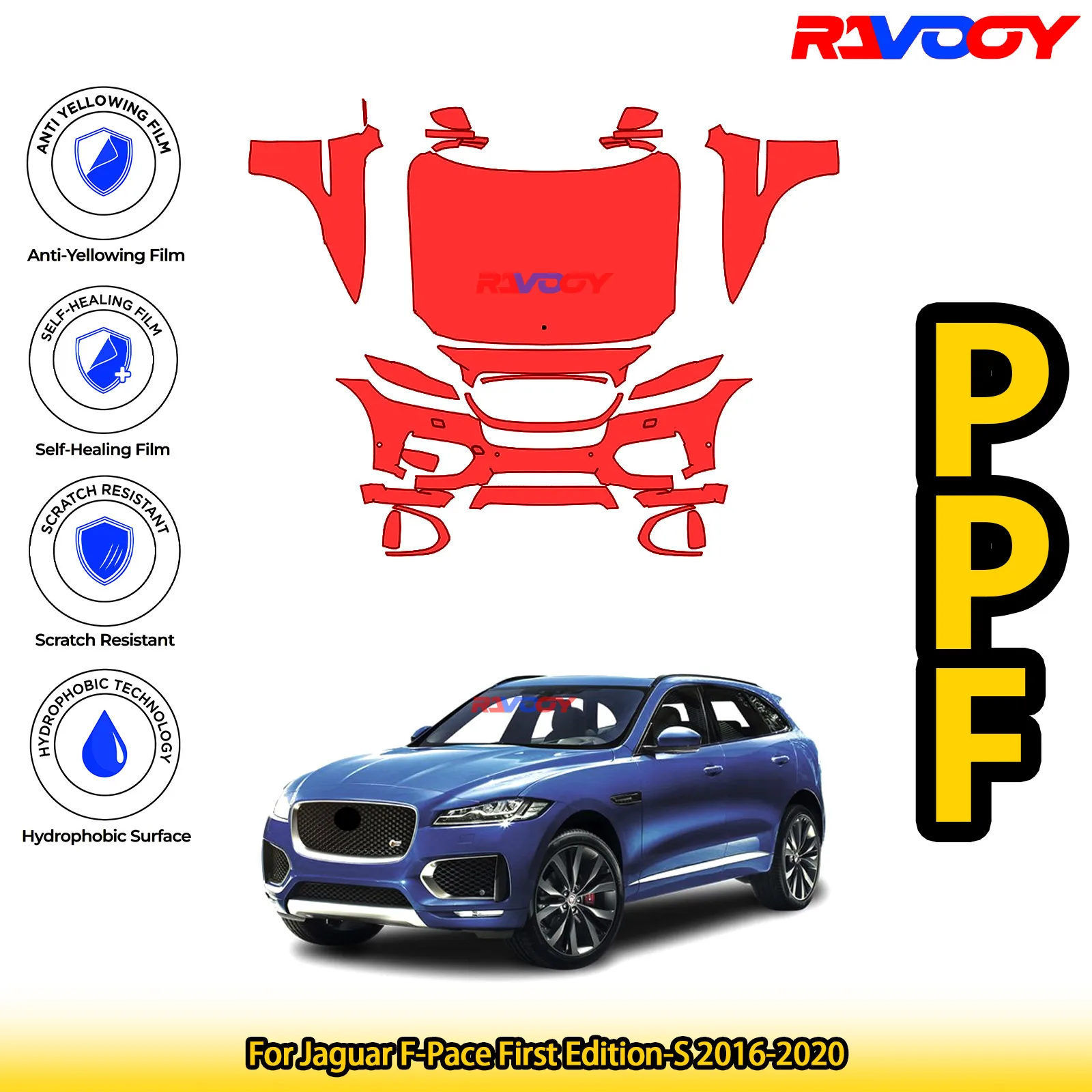 

Для Jaguar F-Pace First Edition-S 2016-2020 глянцевая матовая черная предварительно вырезанная передняя защитная пленка PPF Kit