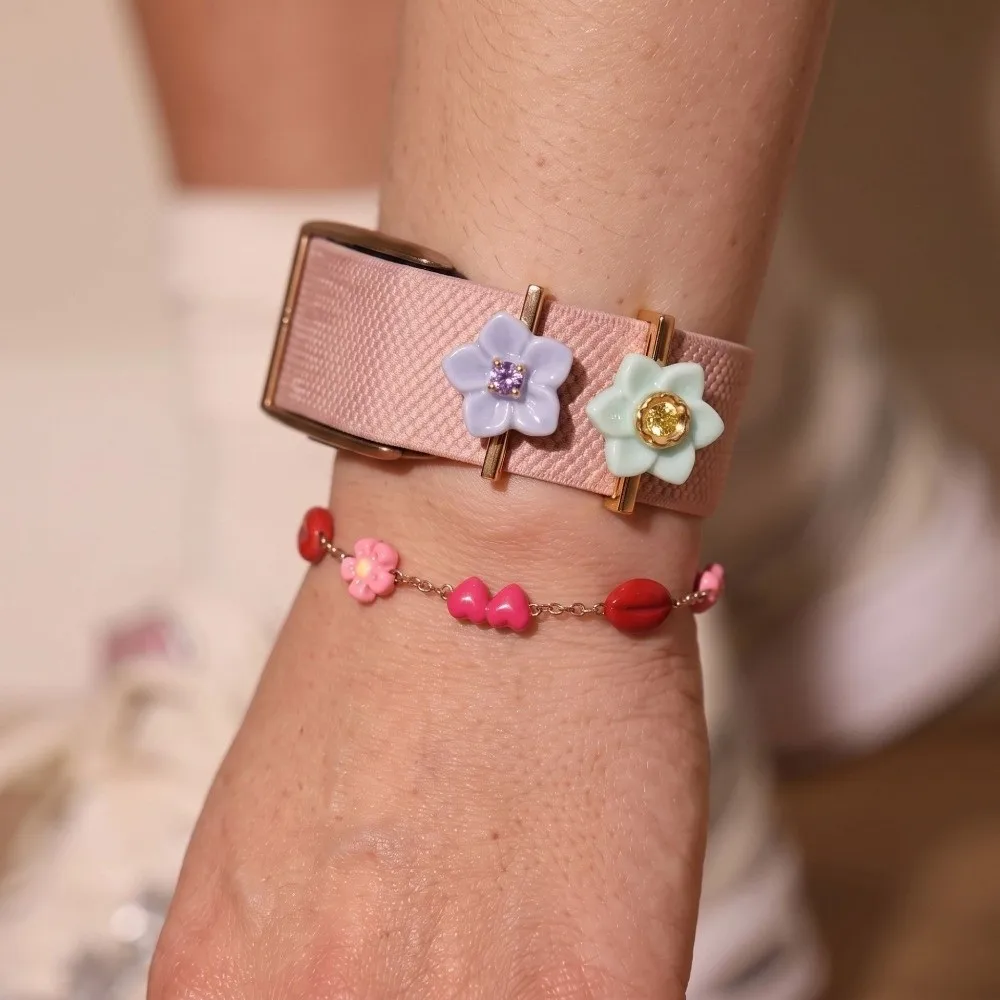 Cartoon Flower Watch Strap Pendant Rhinestone Center Slide Bar Watch Band Ornament Macaron for Whoop 5.0/5.0 MG/4.0