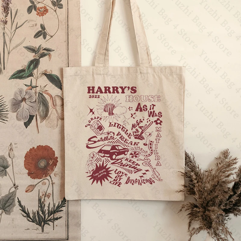 Welcome To Harry\'s House Pattern Tote Bag Hs Merch Casual Canvas Shoulder Bag Music Album Handbag Print Bags Shopping Bags