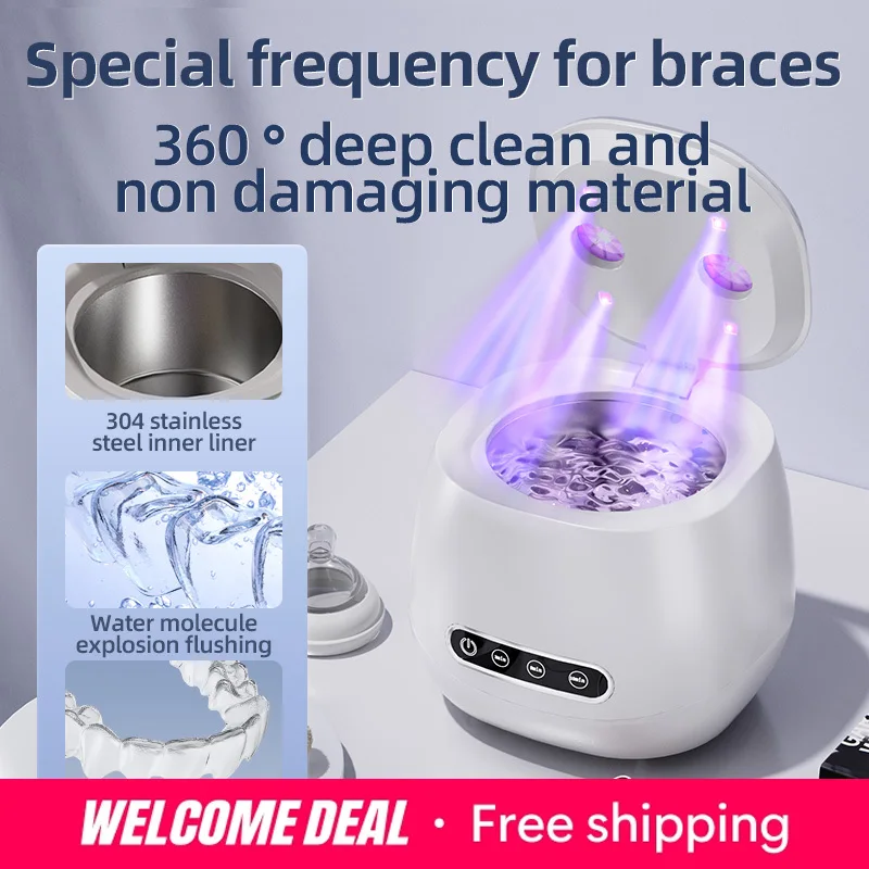 Limpiador Ultrasónico de 48kHz con Esterilizador UV, Máquina de Limpieza Doméstica para Joyas, Dentaduras Postizas y Alineadores Transparentes