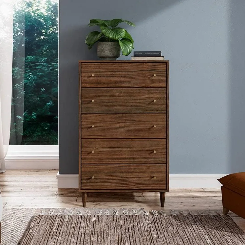 Mid Century 5-Drawer Chest, Brushed Walnut