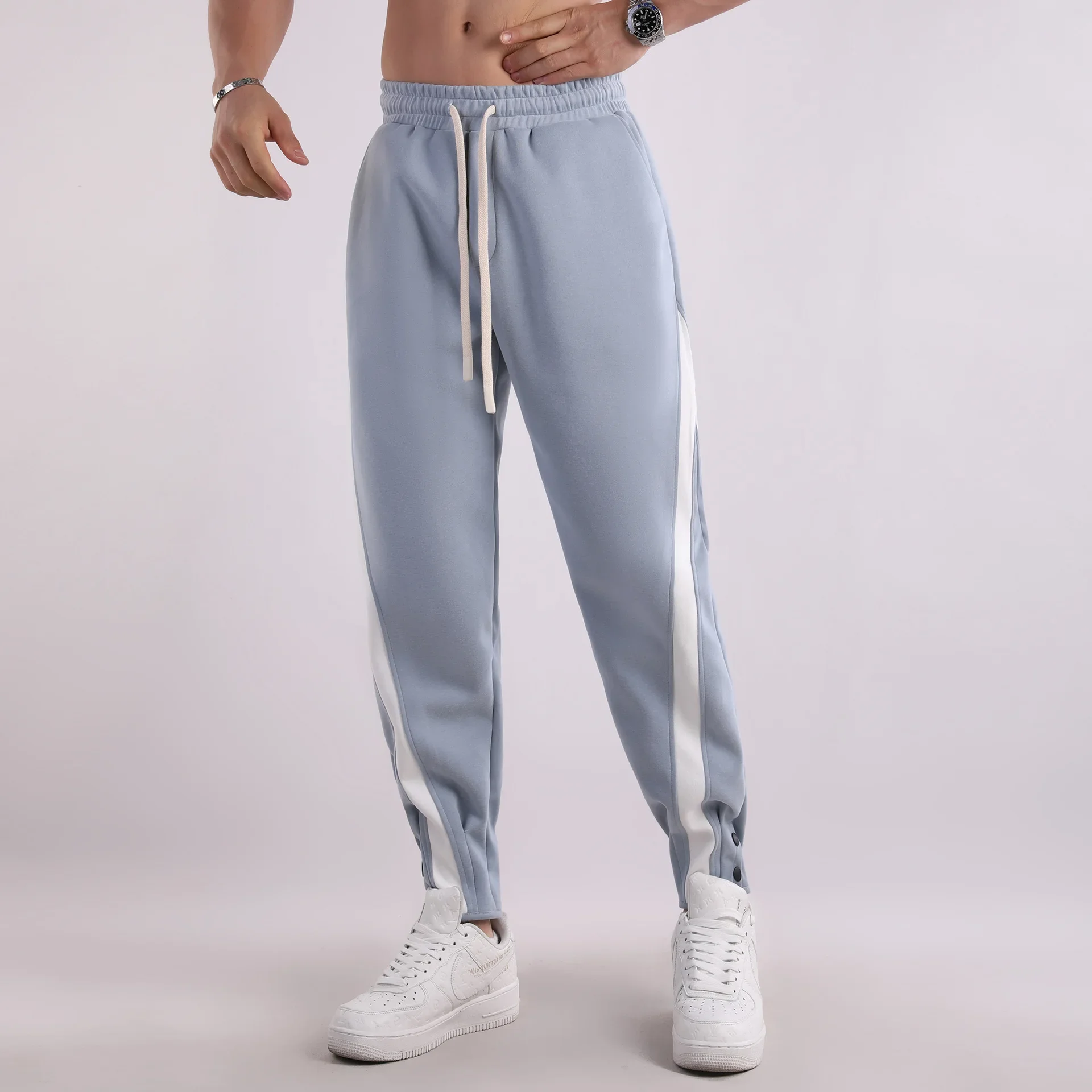 Customized LOGO new men's large-size casual trousers loose tied feet spring and autumn sports color matching sweatpants