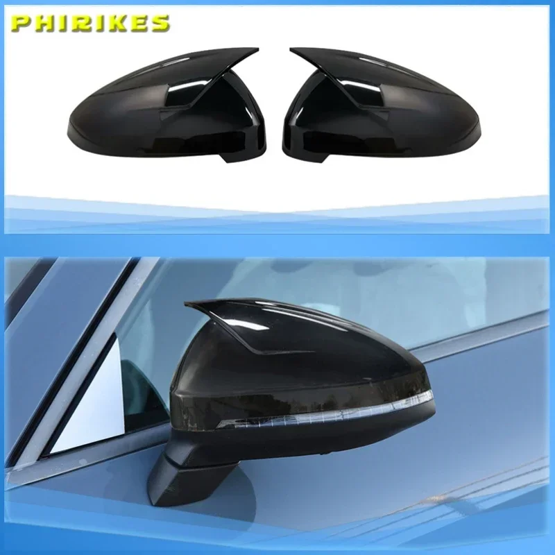 2pcs Black Side Wing Mirror Caps For Audi A4 A5 B9 2017 2018 2019 S4 S5 RS5 allroad Quattro replace Covers (Glossy Pearl Black)