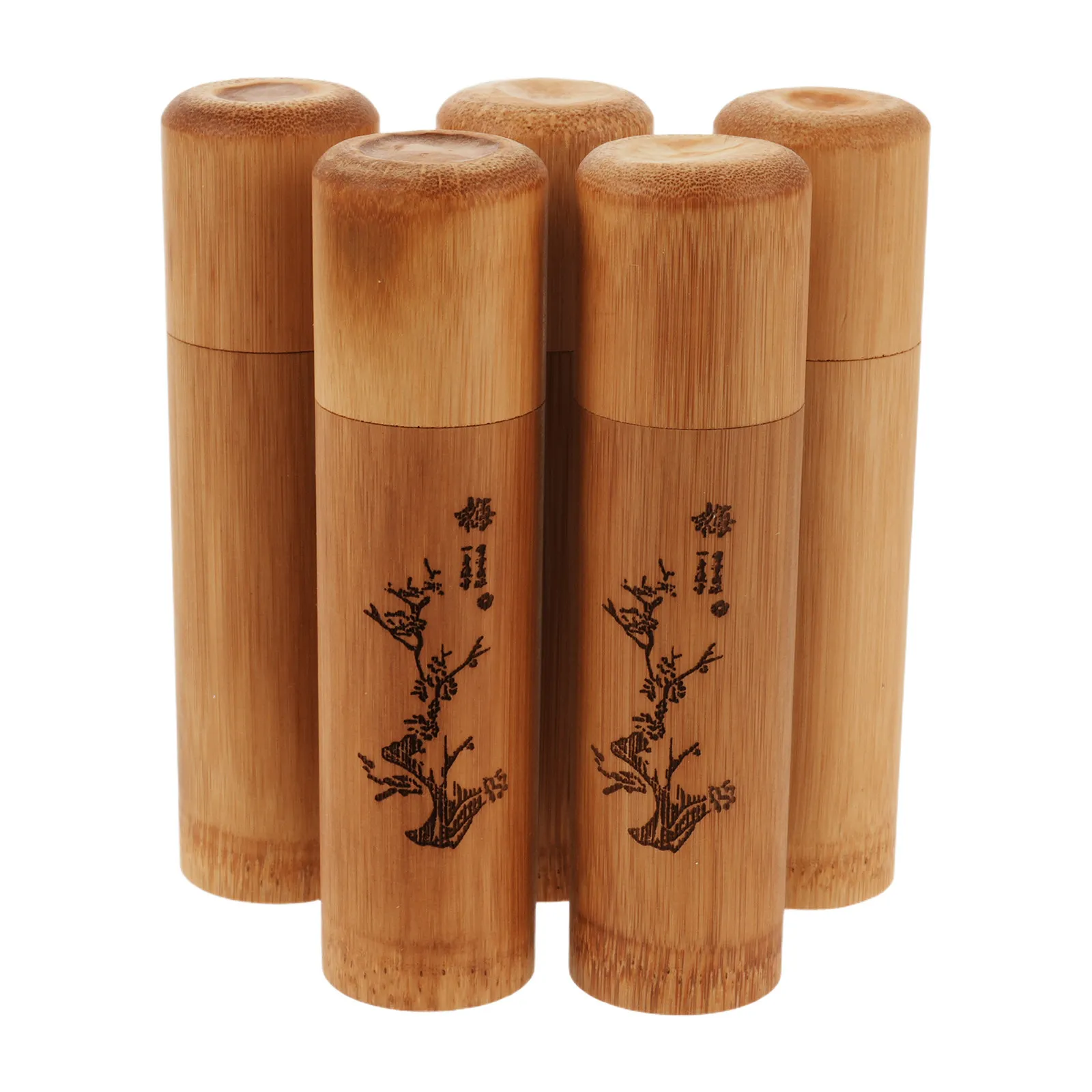 5Pcs Bamboo Loose Leaf Tea Canister Portable Sealed Storage Container Small Coffee Sugar Jar Travel Outdoor Use
