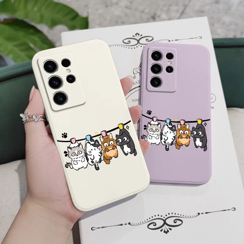 Hanger Cat Phone Case For Samsung Galaxy S24 S23 S22 S21 S20 S10 S10E S9 Ultra Plus FE Note 20 Ultra 10 9 Plus Cover