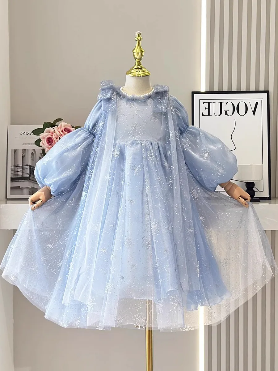 

Girl's Elsa Frozen Princess Dress Long Sleeve Gown Elegant Costume for Baby Girl Birthday Party One-piece Dresses 3-9 Years Old