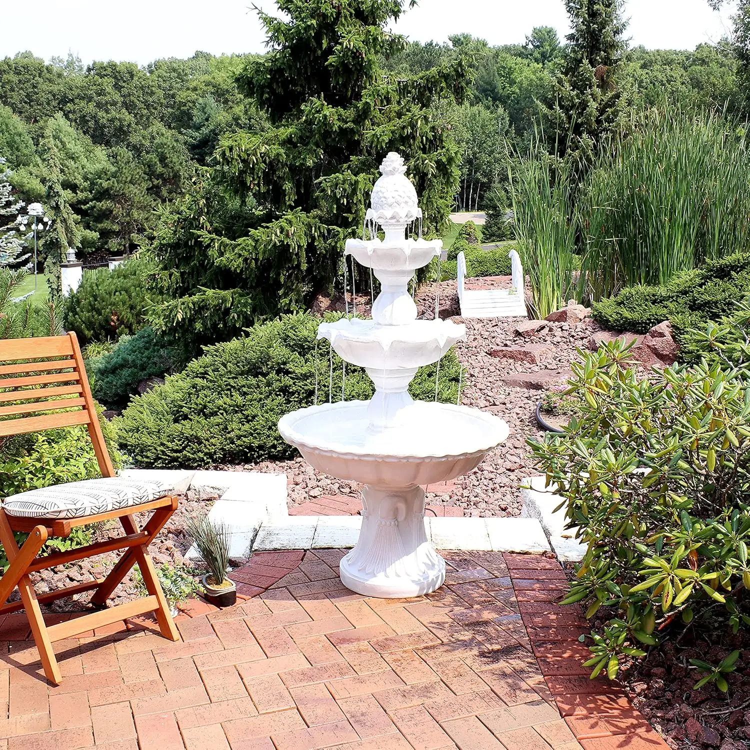 

Welcome 3-Tier Outdoor Water Fountain - Large Traditional Water Feature with Pineapple Topper