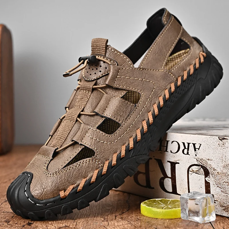 

Italian Brand Men's Hiking Shoes Slip Resistant Comfortable Casual Shoes Summer Men's Sandals Simple Gray Free Delivery