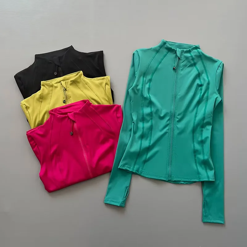Women Full Zip Long Sleeve Athletic Jacket Thumb Holes Slim Fit Quick Dry Running Gym Yoga Fitness Sports Coat
