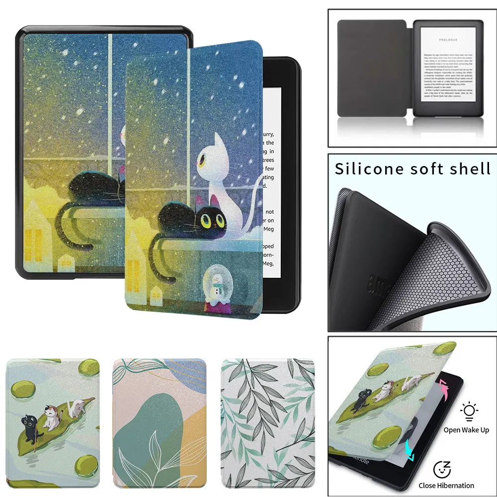 kindle case cat and leaf paperwhite1th 2th 3th 4th 5th Silicone soft shell  funda 2021 11th  8th generation