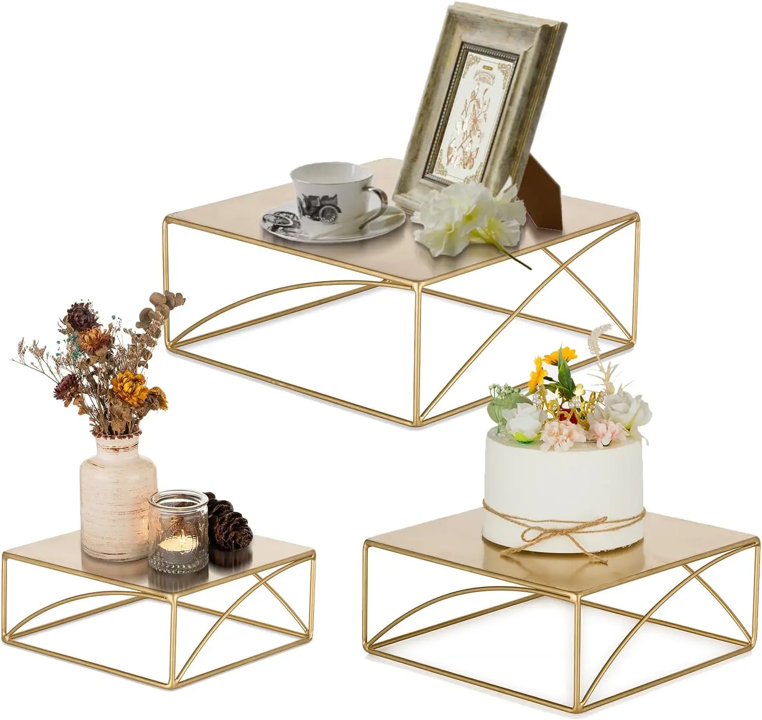 

3-Tier Gold Metal Cupcake Stand Set for Buffet, Wedding, Party Display - 8,10,12 Inch Sizes
