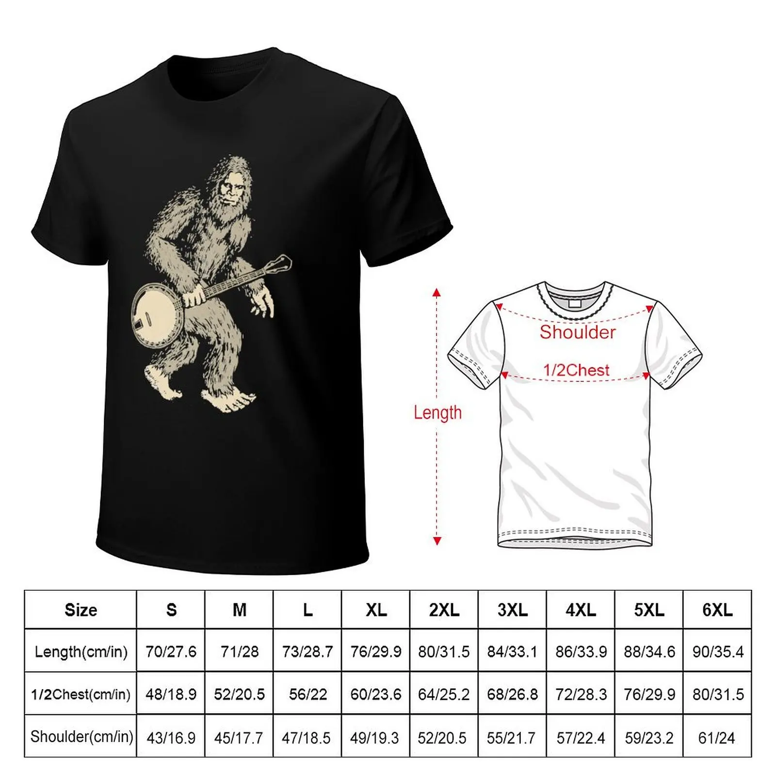 Grassquatch Vintage Bigfoot Bluegrass Banjo Music T-Shirt Basic Short Sleeve Cotton Blend T-Shirt