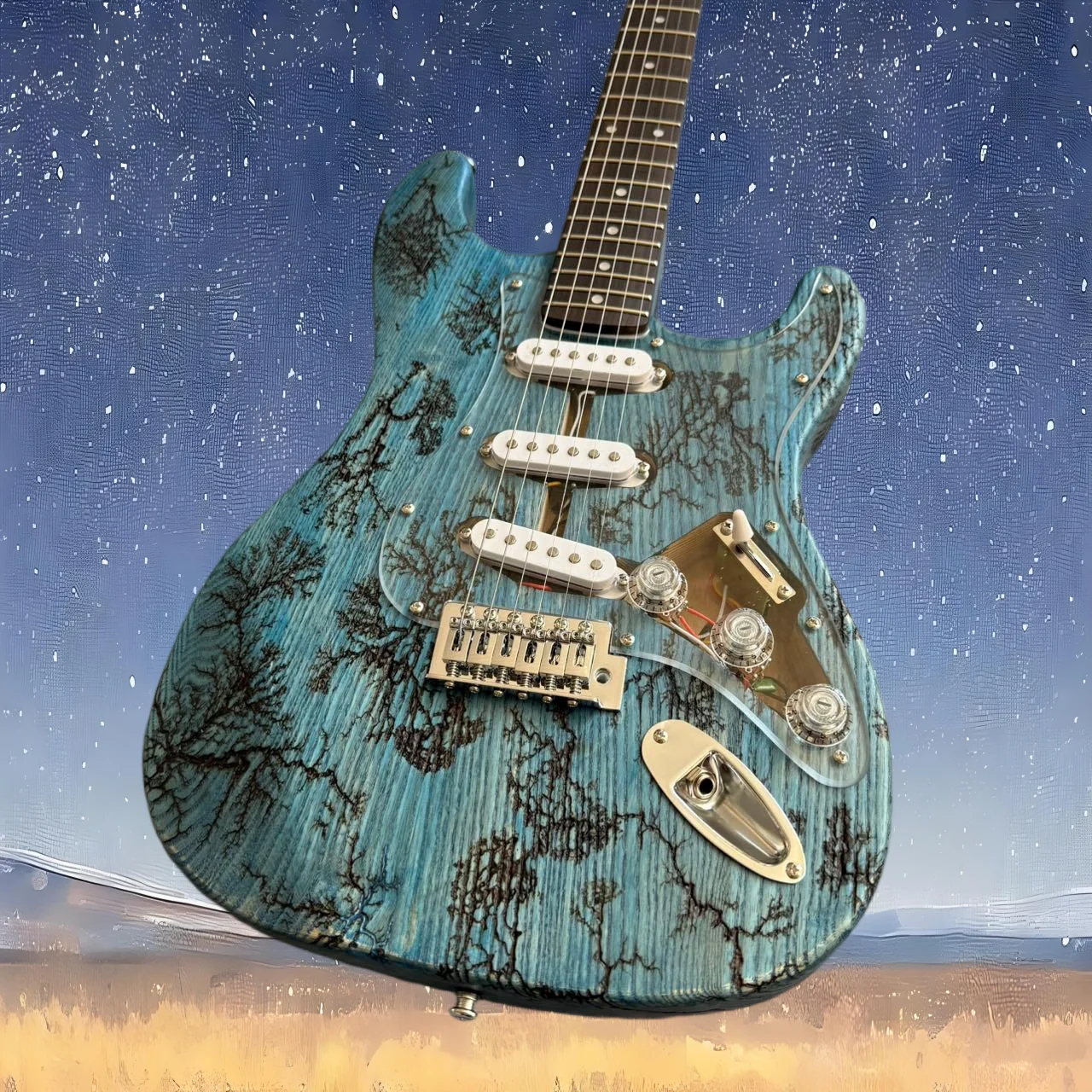 2026 new sale New blue Guitar Ash Body Flame maple Neck Carved Pattern Custom guitar