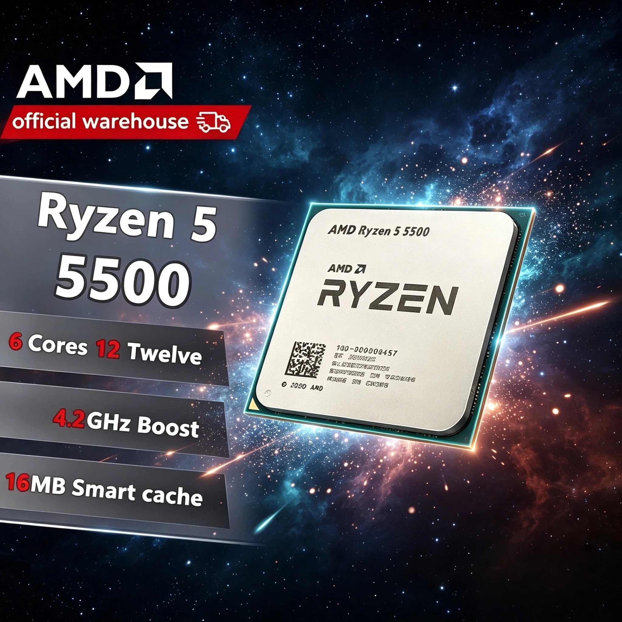 CPU AMD R5 5500 Original, 6 Núcleos, 12 Subprocesos, 65W, 7nm, 4.2GHz, Procesador Zen 3, DDR4, Socket AM4, CPU para Juegos, Bandeja sin Ventilador, Pro