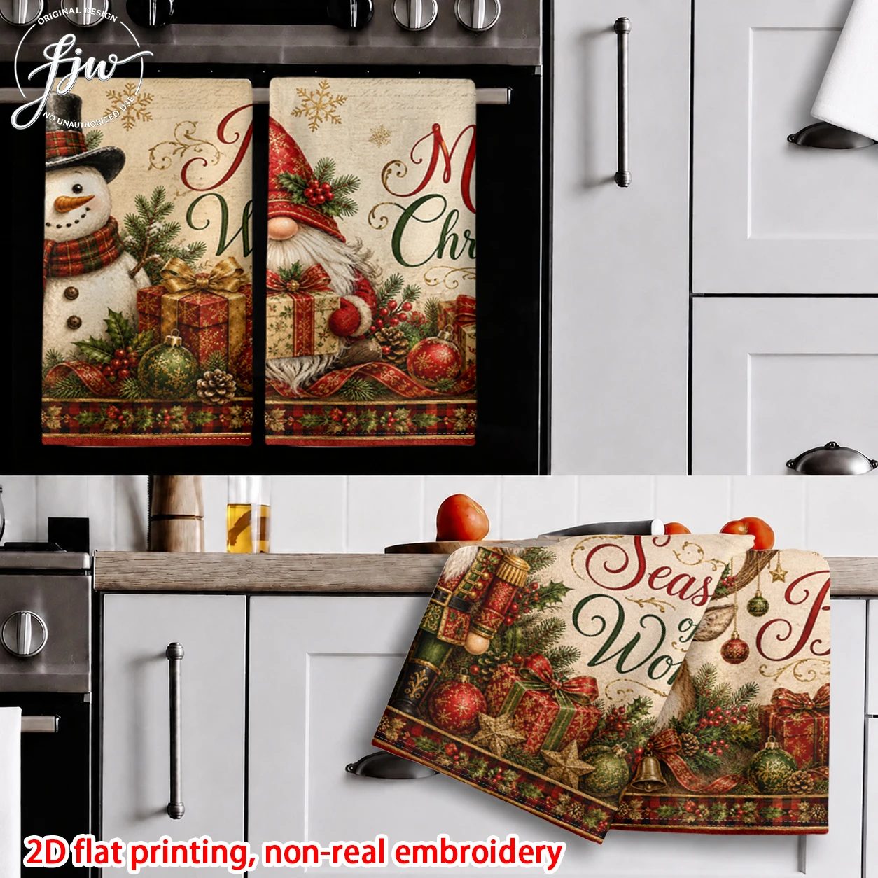 6pcs Christmas Kitchen Towels Vintage Santa Snowman Reindeer Xmas Dish Towels for Holiday Cooking Baking Home Decor