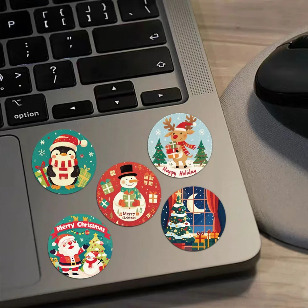 Autocollants ronds joyeux noël, 500 pièces, 1 pouce, cadeau pour enfants, emballage de pâtisserie, enveloppe, papeterie de décoration, étiquettes de vacances festives, nouvelle collection