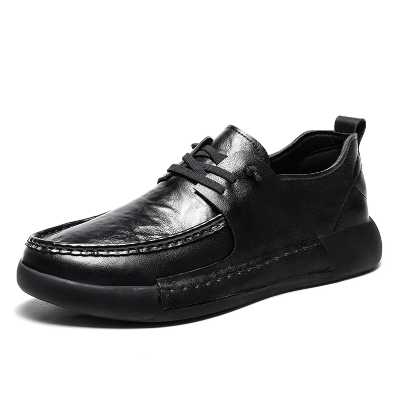 High-quality Men's Shoes 2024 Spring New Pure Black Business Formal Wear Versatile Shoes Lace-up Low-cut Casual Men's Shoes