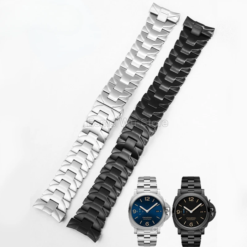 パンエラ-男性と女性のためのステンレス鋼の時計ストラップマンサルarc黒の時計バンドパーム111pam44122mm-24mm