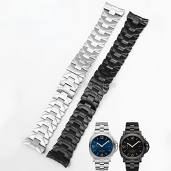 For Panerai Semen Sterculiae Women Steel Belt Pam111 Pam441 Men Arc Mouth Black Watchband 22mm 24mm Stainless Steel Watch Strap