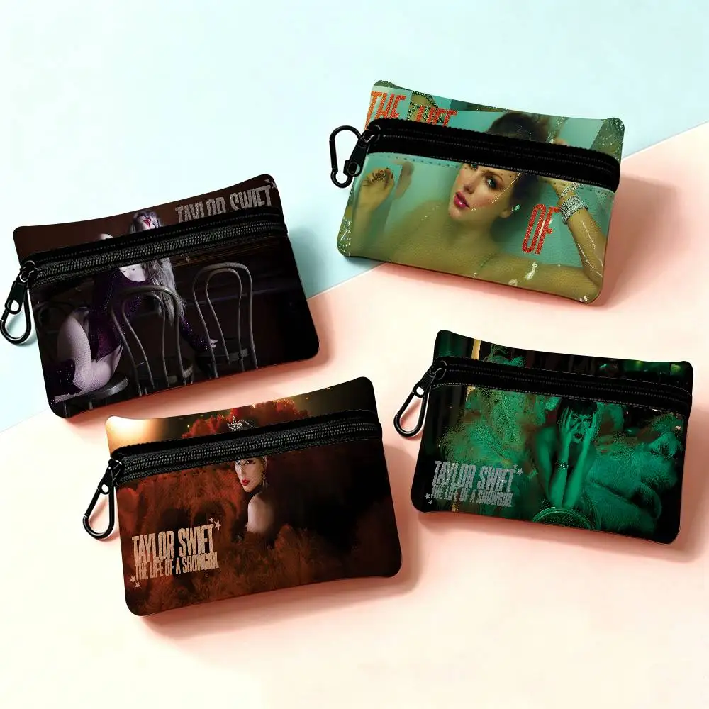 T-Taylor-Swift Lyrical-Pop-Storytelling Mini Hanging Oxford Cloth Coin Bag Durable Zipper Key Card Pouch With Carabiner view 4