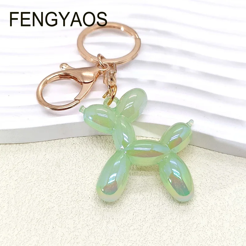 Resin Cute Balloon Dog Key Chain for Women Gold Color Lovely Animal Buckle Keychain Birthday Gift for Friend