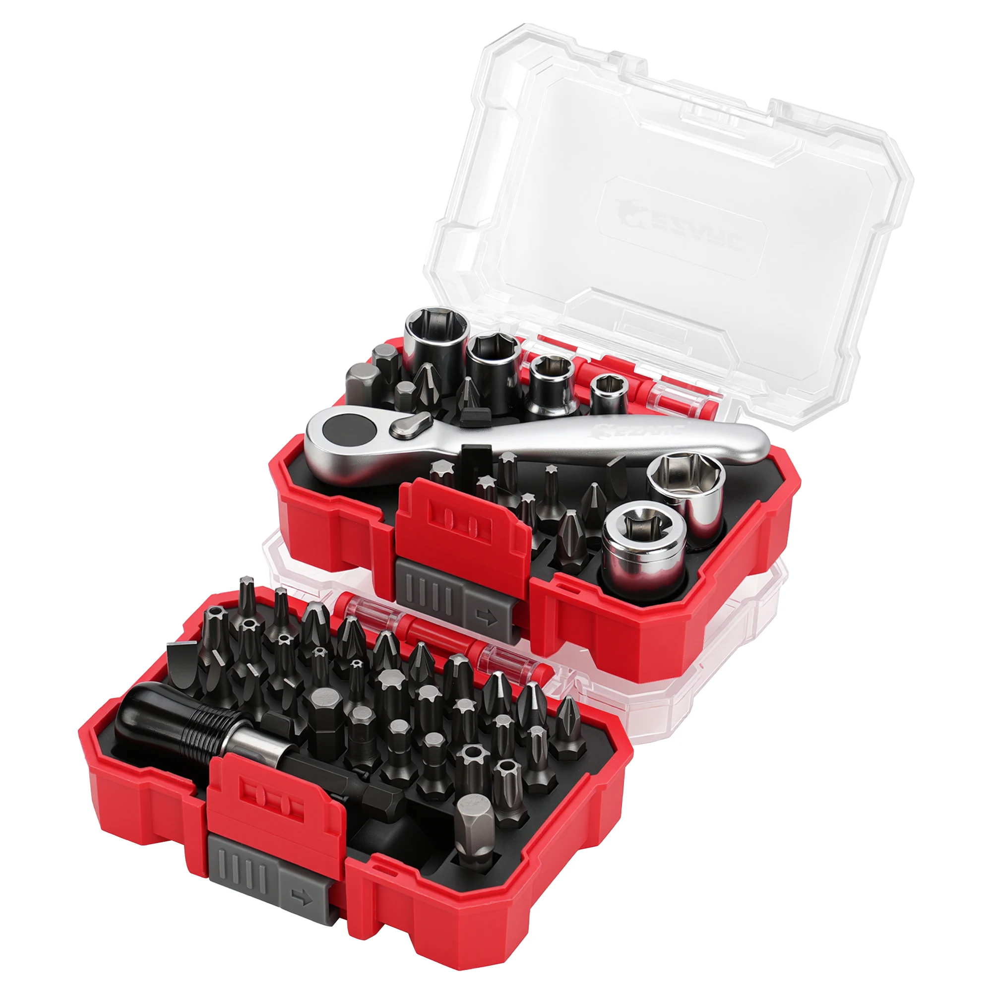 EZARC Ratchet Screwdriver Set, CR-V Magnetic Bits Socket Kit Multifunctional DIY Household Repair Tools with Red Storage Case
