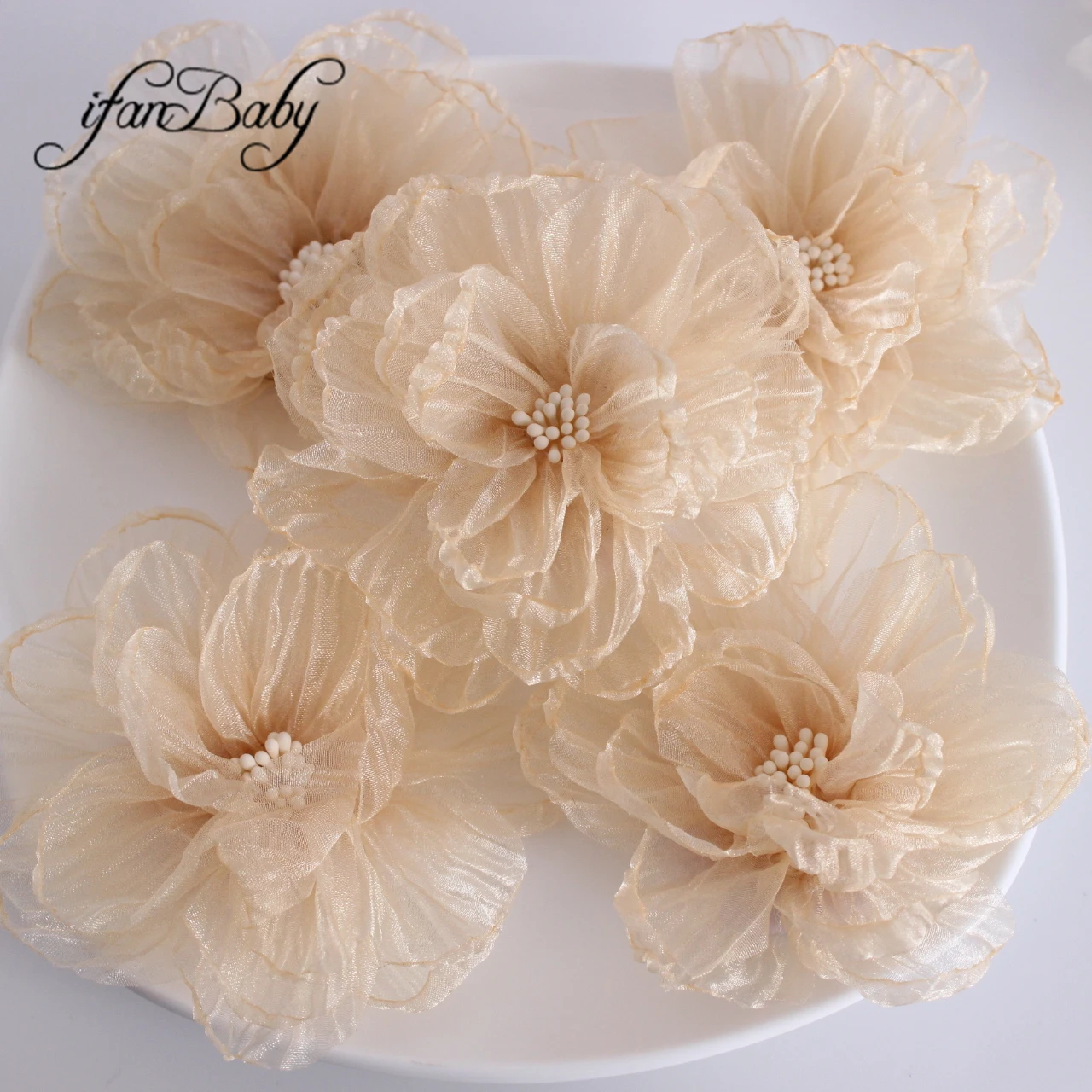 9-10cm Singed Organza Flowers Fabric Burn Floral Decorations Appliques Embellishments Flowers For Crafts DIY Hair Accessories