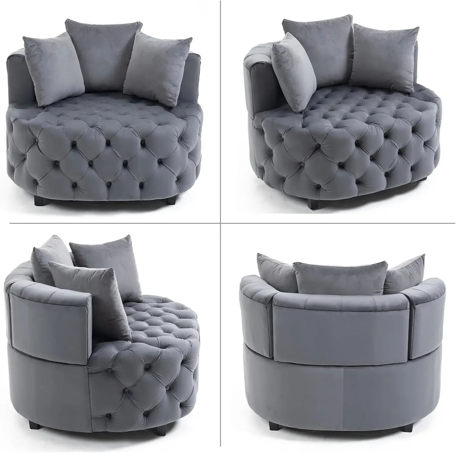 Barrel Chair Oversized, Modern Upholstered Sofa Lounge Club Round Chair with 3 Pillows, Velvet Circle Chair for Living Room Bedr